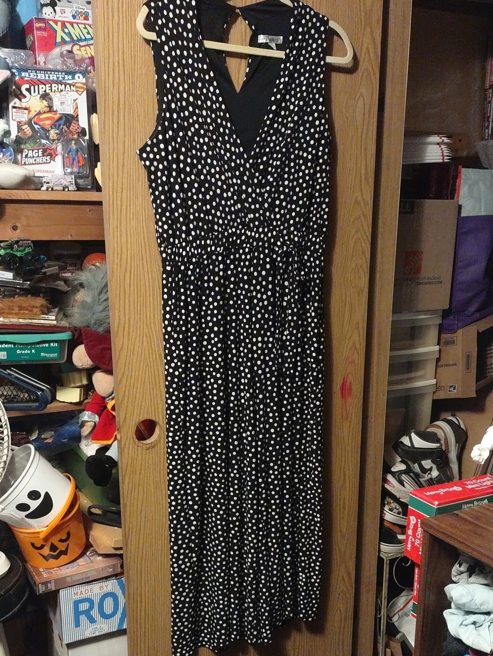 Sandra Darren Black & White Polka Dot Sleeveless Jumpsuit